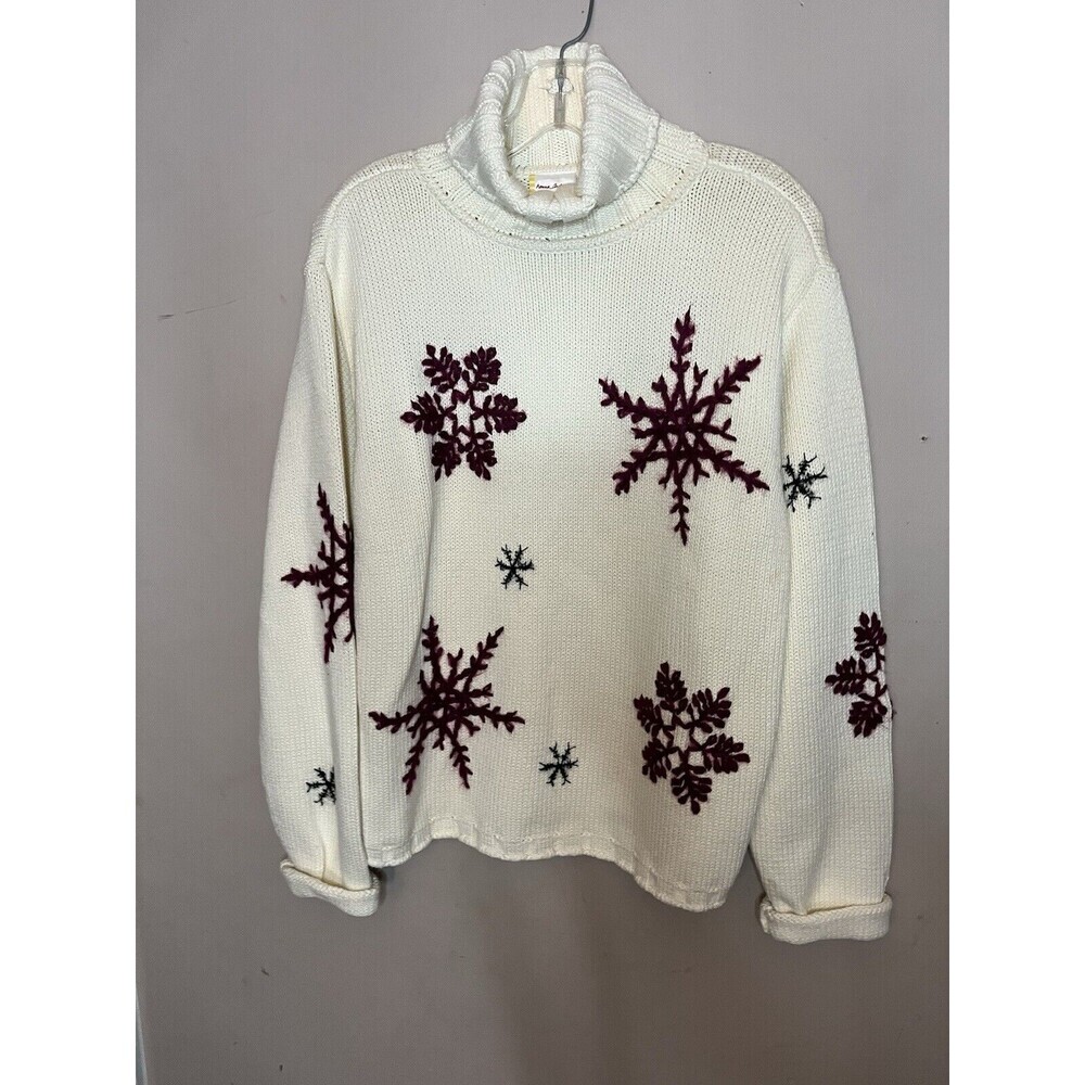 Hanna Andersson Sweater Womens Size Lrg  Snowflake Cream Vintage 100% Cotton